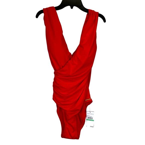 Vince Camuto Shirred Surplice One Piece swimsuit watermelon - 8 - Picture 3 of 14